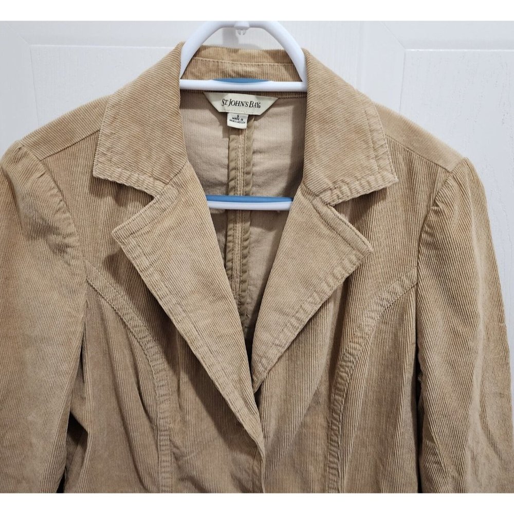 St. John's Bay Womens Corduroy 3-Button Blazer Jacket Pocket Cotton Stretch Sz S - Picture 2 of 11